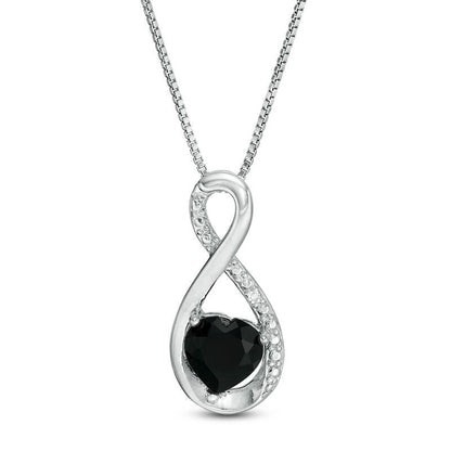 6.0mm Heart-Shaped Onyx and Natural Diamond Accent Infinity Pendant in Sterling Silver