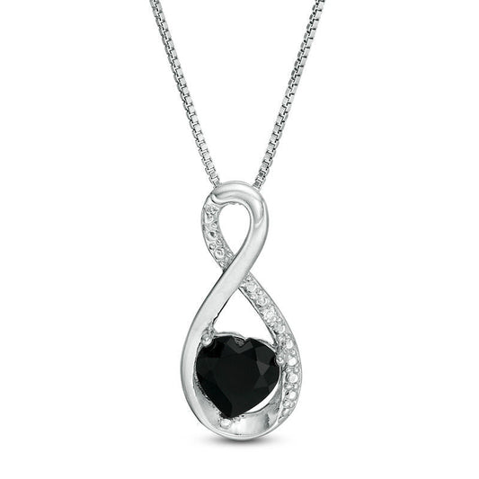 6.0mm Heart-Shaped Onyx and Natural Diamond Accent Infinity Pendant in Sterling Silver