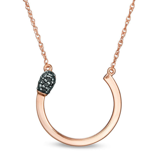 Enhanced Black Natural Diamond Accent Open Circle Matchstick Necklace in 10K Rose Gold