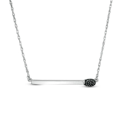 Enhanced Black Natural Diamond Accent Matchstick Necklace in Sterling Silver