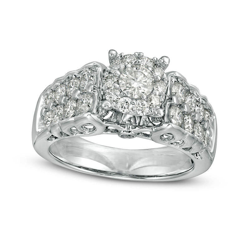 1.5 CT. T.W. Natural Diamond Frame Double Row Engagement Ring in Solid 14K White Gold