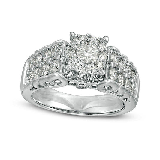 1.5 CT. T.W. Natural Diamond Frame Double Row Engagement Ring in Solid 14K White Gold