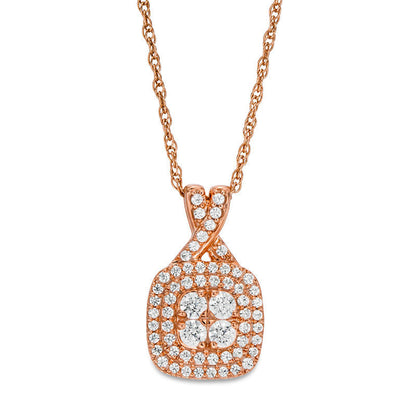 0.38 CT. T.W. Quad Natural Diamond Double Cushion Frame Pendant in 10K Rose Gold