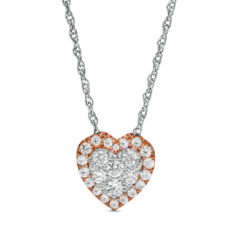 0.38 CT. T.W. Composite Natural Diamond Heart-Shaped Frame Pendant in 10K Two-Tone Gold