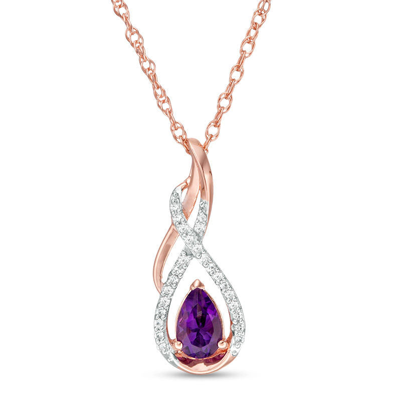 Pear-Shaped Amethyst and Lab-Created White Sapphire Infinity Flame Pendant in Sterling Silver with 14K Rose Gold Plate