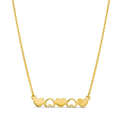 Alternating Heart Disc and Heart Outline Mirrored Pattern Necklace in 14K Gold