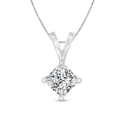 1 CT. Certified Princess-Cut Natural Clarity Enhanced Solitaire Pendant in 14K White Gold (I/SI2)