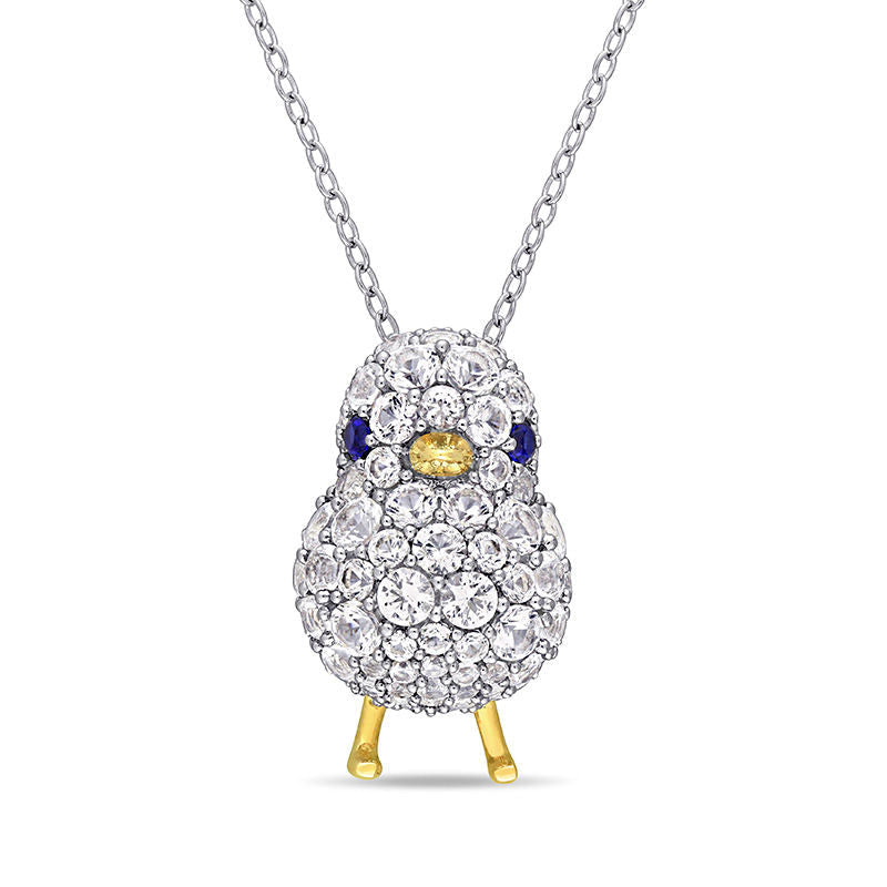 Lab-Created Blue and White Sapphire Chick Pendant in Sterling Silver and Yellow Rhodium