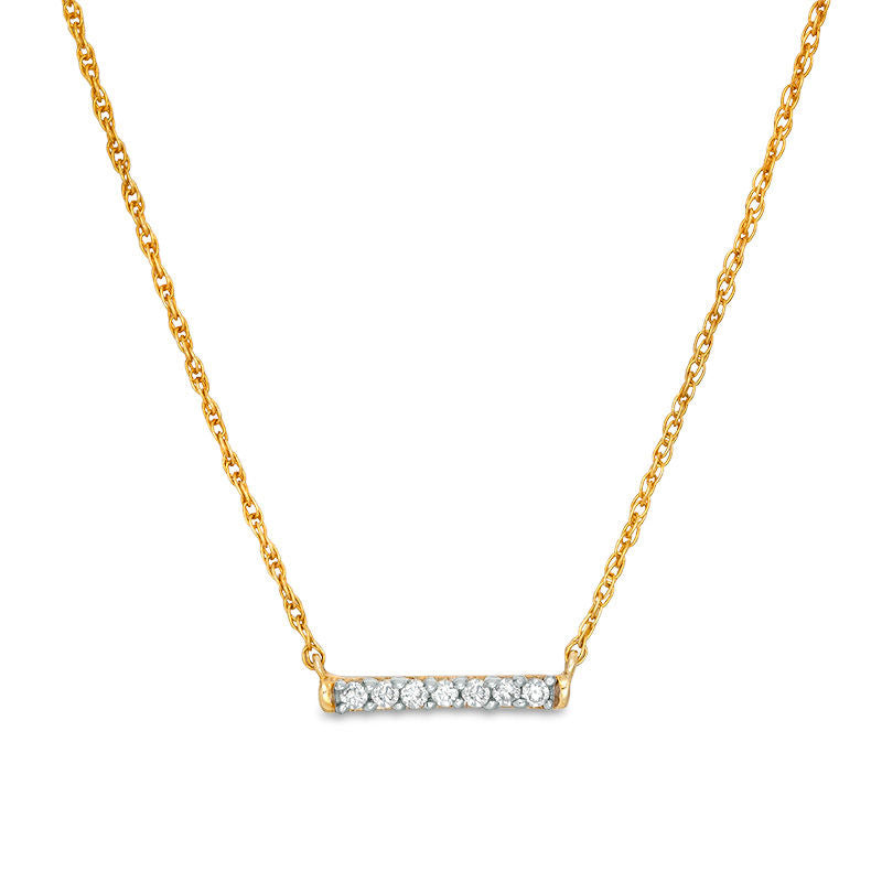 0.07 CT. T.W. Natural Diamond Bar Necklace in 10K Yellow Gold - 17.5