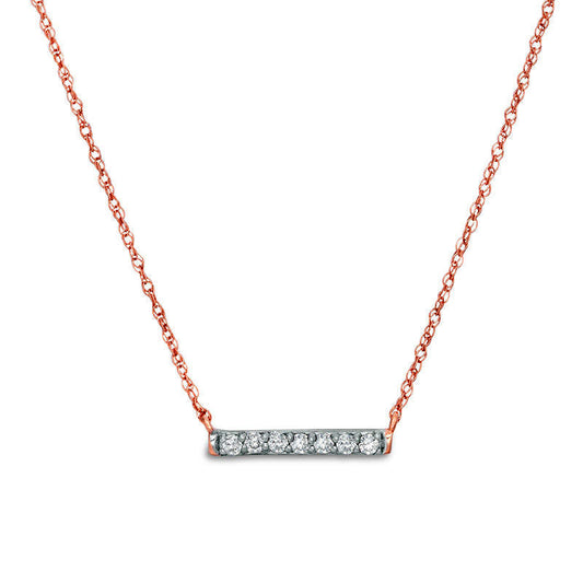 0.07 CT. T.W. Natural Diamond Bar Necklace in 10K Rose Gold - 17.5