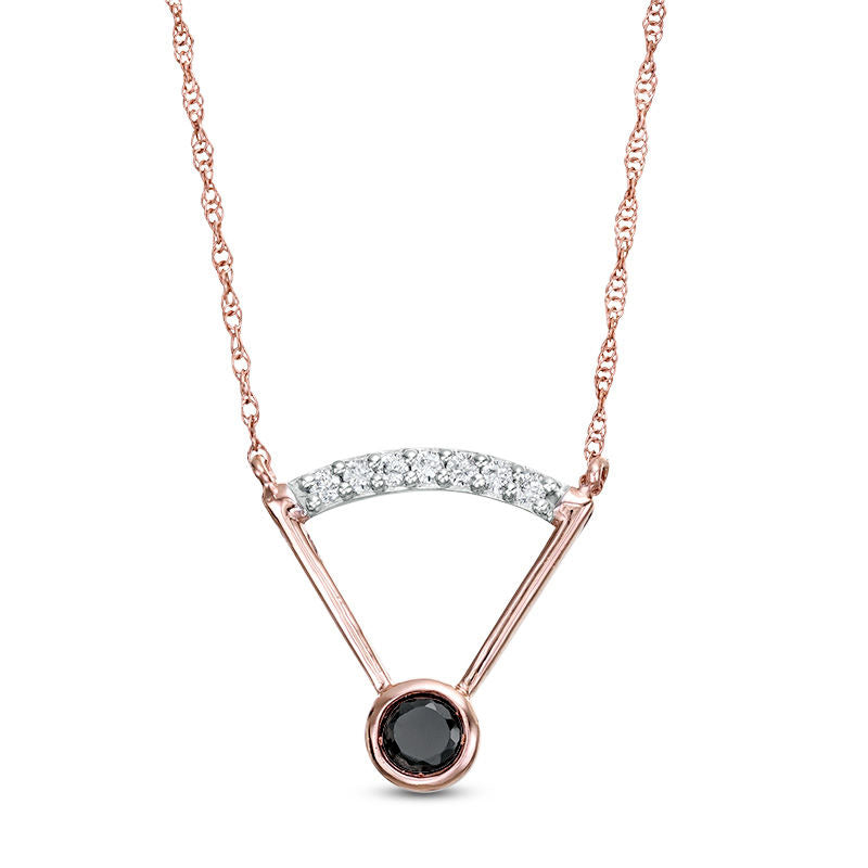 0.2 CT. T.W. Enhanced Black and White Natural Clarity Enhanced Solitaire with Curved Bar Necklace in 10K Rose Gold - 17.5