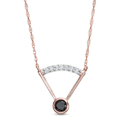 0.2 CT. T.W. Enhanced Black and White Natural Clarity Enhanced Solitaire with Curved Bar Necklace in 10K Rose Gold - 17.5