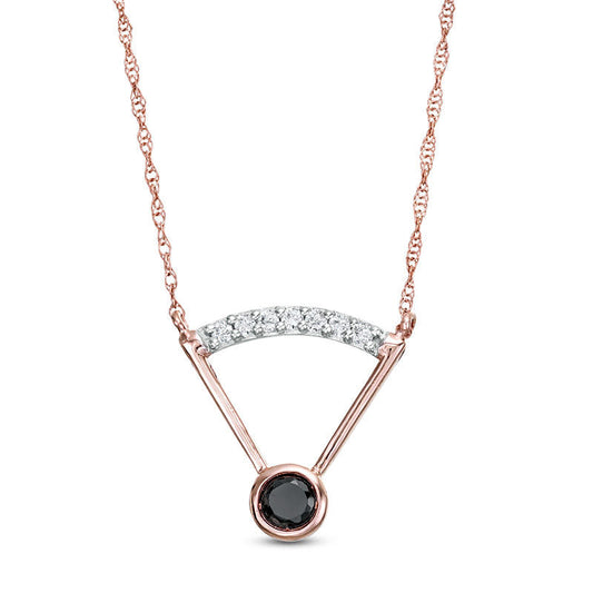 0.2 CT. T.W. Enhanced Black and White Natural Clarity Enhanced Solitaire with Curved Bar Necklace in 10K Rose Gold - 17.5