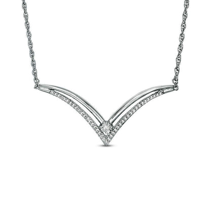 0.17 CT. T.W. Natural Diamond Double Row V" Necklace in Sterling Silver - 16.5""