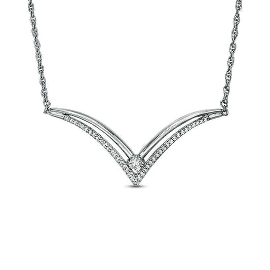 0.17 CT. T.W. Natural Diamond Double Row V" Necklace in Sterling Silver - 16.5""