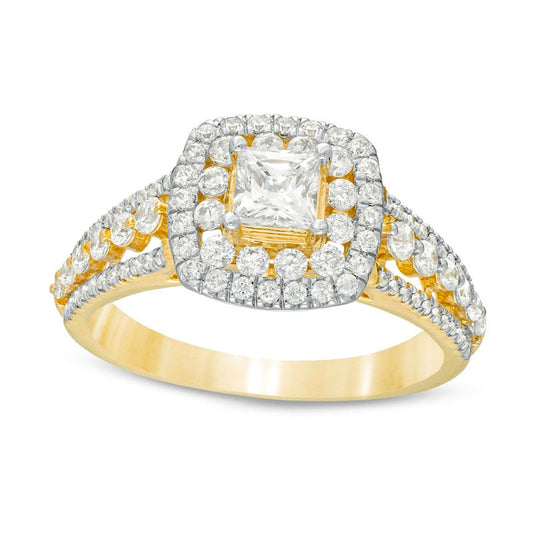 1.25 CT. T.W. Princess-Cut Natural Diamond Cushion Frame Engagement Ring in Solid 14K Gold