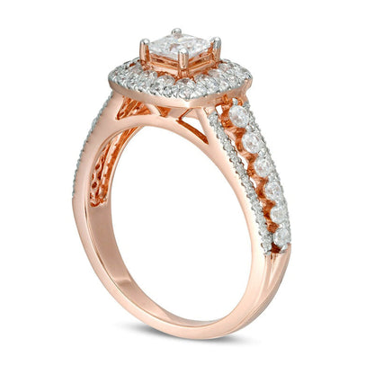 1.25 CT. T.W. Princess-Cut Natural Diamond Cushion Frame Engagement Ring in Solid 14K Rose Gold