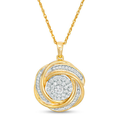 0.5 CT. T.W. Natural Diamond Frame Love Knot Pendant in 10K Yellow Gold