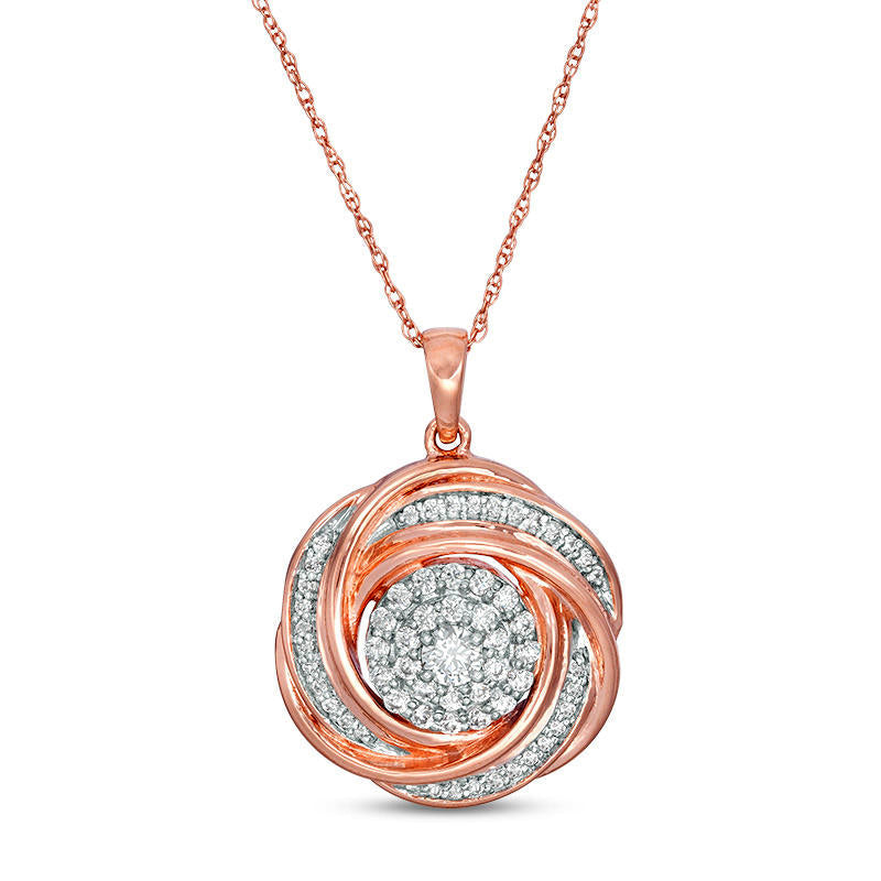 0.5 CT. T.W. Natural Diamond Frame Love Knot Pendant in 10K Rose Gold