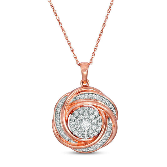 0.5 CT. T.W. Natural Diamond Frame Love Knot Pendant in 10K Rose Gold