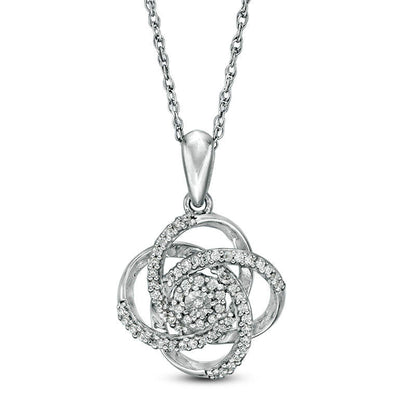 0.13 CT. T.W. Natural Diamond Love Knot Pendant in Sterling Silver