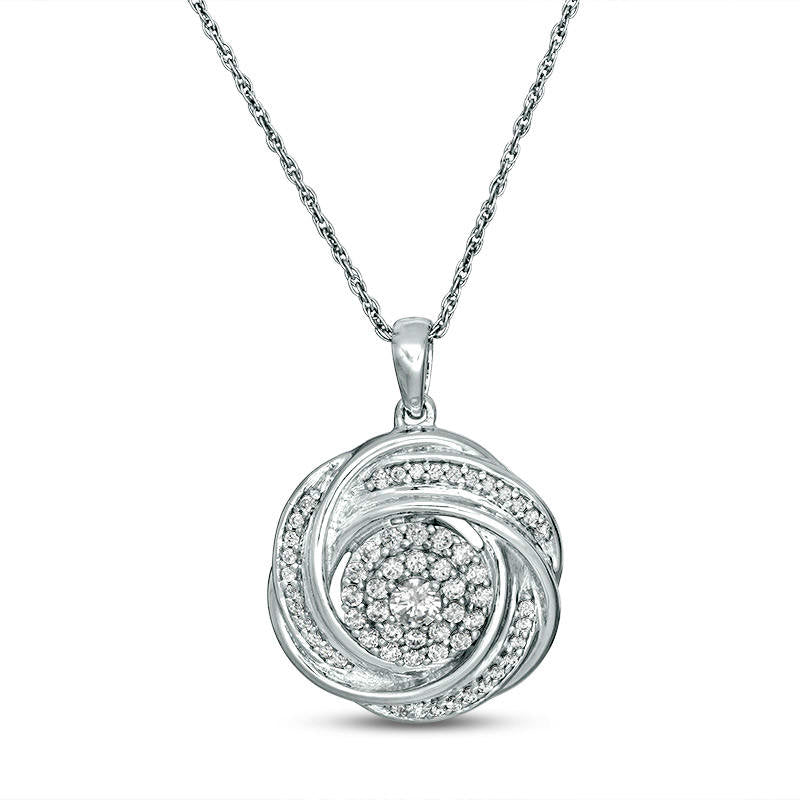 0.5 CT. T.W. Natural Diamond Frame Love Knot Pendant in 10K White Gold