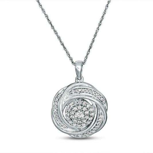 0.5 CT. T.W. Natural Diamond Frame Love Knot Pendant in 10K White Gold