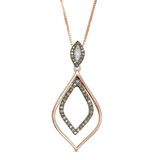 0.25 CT. T.W. Enhanced Champagne and White Natural Diamond Double Marquise Outline Pendant in Sterling Silver and 10K Rose Gold