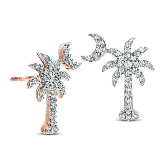 0.33 CT. T.W. Diamond Palm Tree with Moon Stud Earrings in 10K Rose Gold