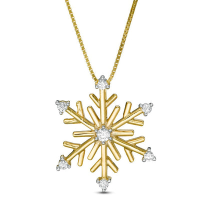 0.1 CT. T.W. Natural Diamond Snowflake Pendant in 10K Yellow Gold