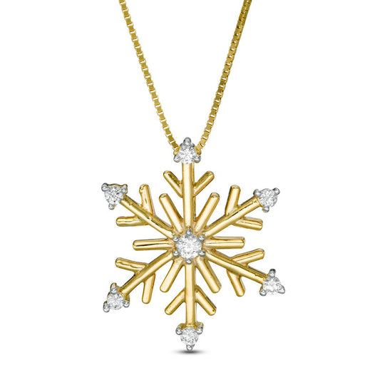 0.1 CT. T.W. Natural Diamond Snowflake Pendant in 10K Yellow Gold