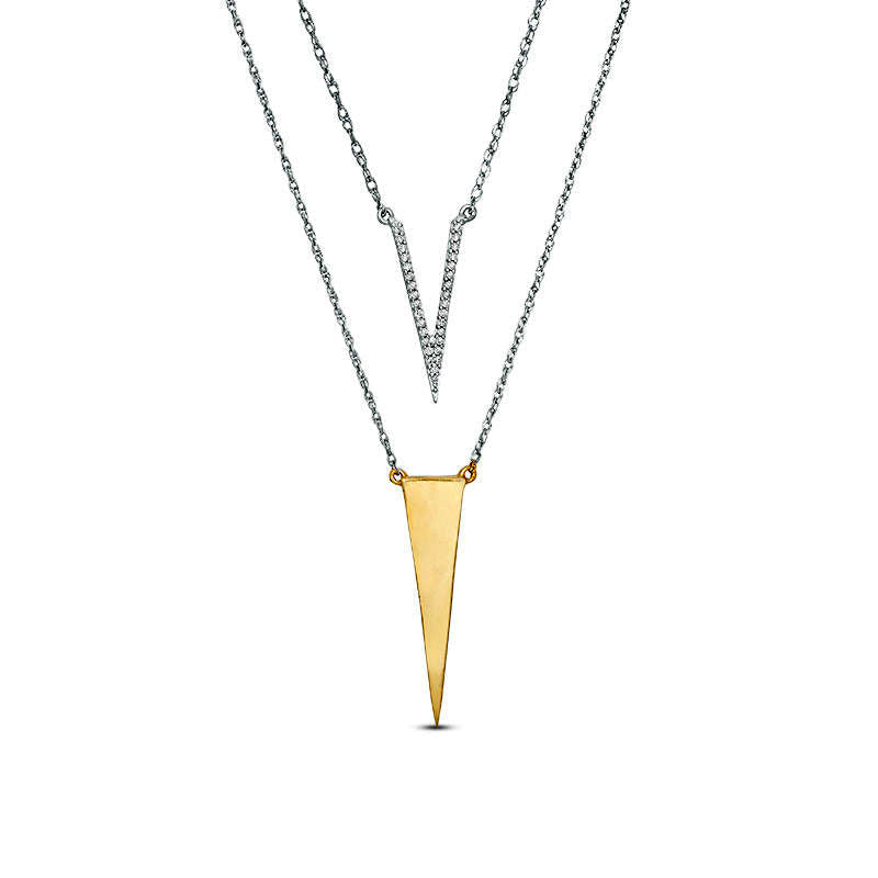0.1 CT. T.W. Natural Diamond Elongated Triangle Layered Necklace in Sterling Silver and 10K Yellow Gold - 20