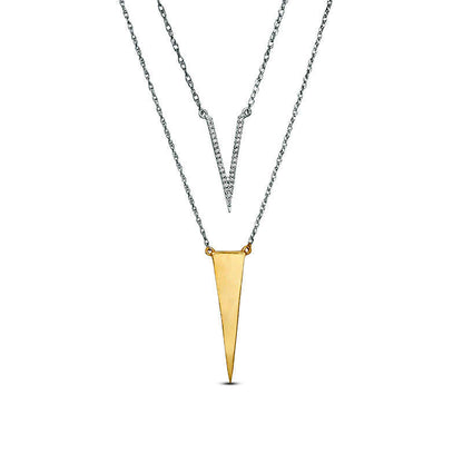0.1 CT. T.W. Natural Diamond Elongated Triangle Layered Necklace in Sterling Silver and 10K Yellow Gold - 20