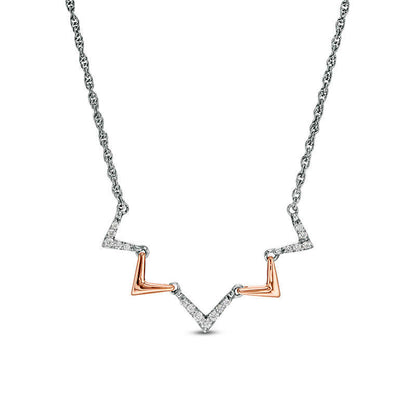 0.13 CT. T.W. Natural Diamond Alternating Chevron Necklace in Sterling Silver and 10K Rose Gold - 16.5