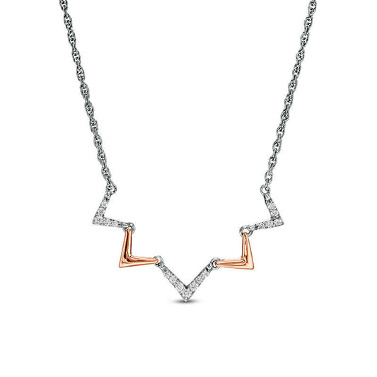 0.13 CT. T.W. Natural Diamond Alternating Chevron Necklace in Sterling Silver and 10K Rose Gold - 16.5