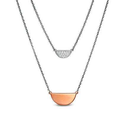 0.17 CT. T.W. Natural Diamond Half Circle Double Strand Necklace in Sterling Silver and 10K Rose Gold - 20