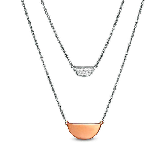 0.17 CT. T.W. Natural Diamond Half Circle Double Strand Necklace in Sterling Silver and 10K Rose Gold - 20