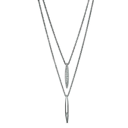 0.13 CT. T.W. Natural Diamond Linear Bar Double Strand Necklace in Sterling Silver - 20