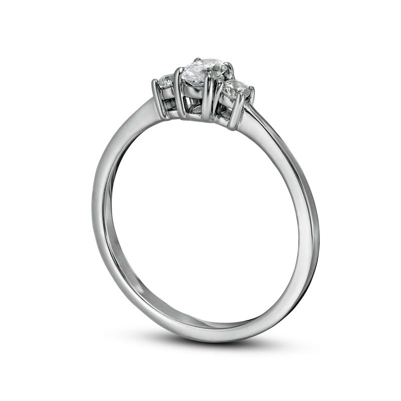 0.50 CT. T.W. Oval and Round Natural Diamond Three Stone Engagement Ring in Solid 14K White Gold
