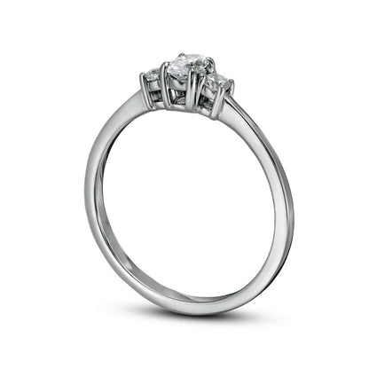 0.50 CT. T.W. Oval and Round Natural Diamond Three Stone Engagement Ring in Solid 14K White Gold