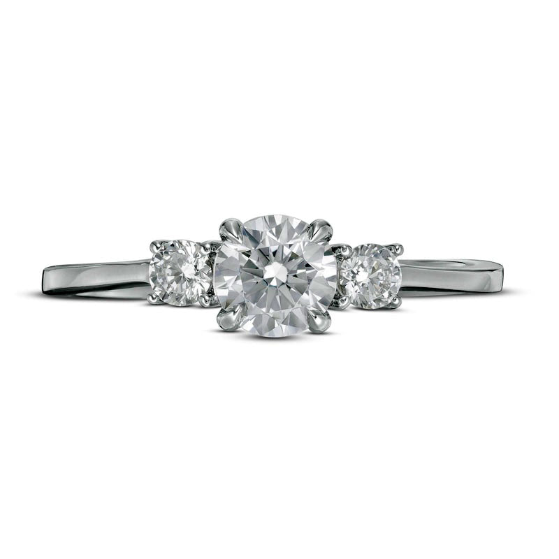 0.63 CT. T.W. Natural Diamond Three Stone Engagement Ring in Solid 14K White Gold