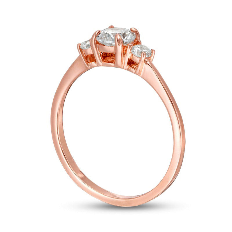 0.63 CT. T.W. Natural Diamond Three Stone Engagement Ring in Solid 14K Rose Gold