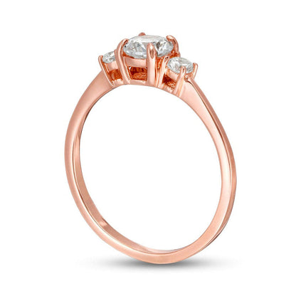 0.63 CT. T.W. Natural Diamond Three Stone Engagement Ring in Solid 14K Rose Gold