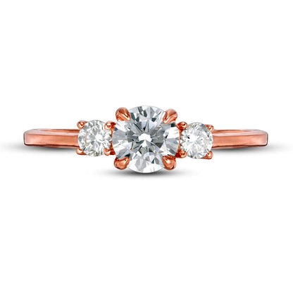 0.63 CT. T.W. Natural Diamond Three Stone Engagement Ring in Solid 14K Rose Gold