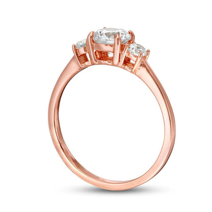 1.0 CT. T.W. Natural Diamond Three Stone Engagement Ring in Solid 14K Rose Gold
