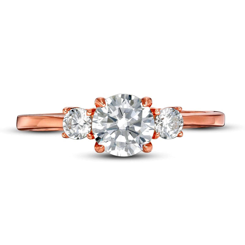 1.0 CT. T.W. Natural Diamond Three Stone Engagement Ring in Solid 14K Rose Gold