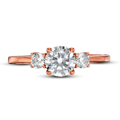 1.0 CT. T.W. Natural Diamond Three Stone Engagement Ring in Solid 14K Rose Gold
