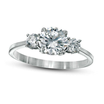 1.25 CT. T.W. Natural Diamond Three Stone Engagement Ring in Solid 14K White Gold