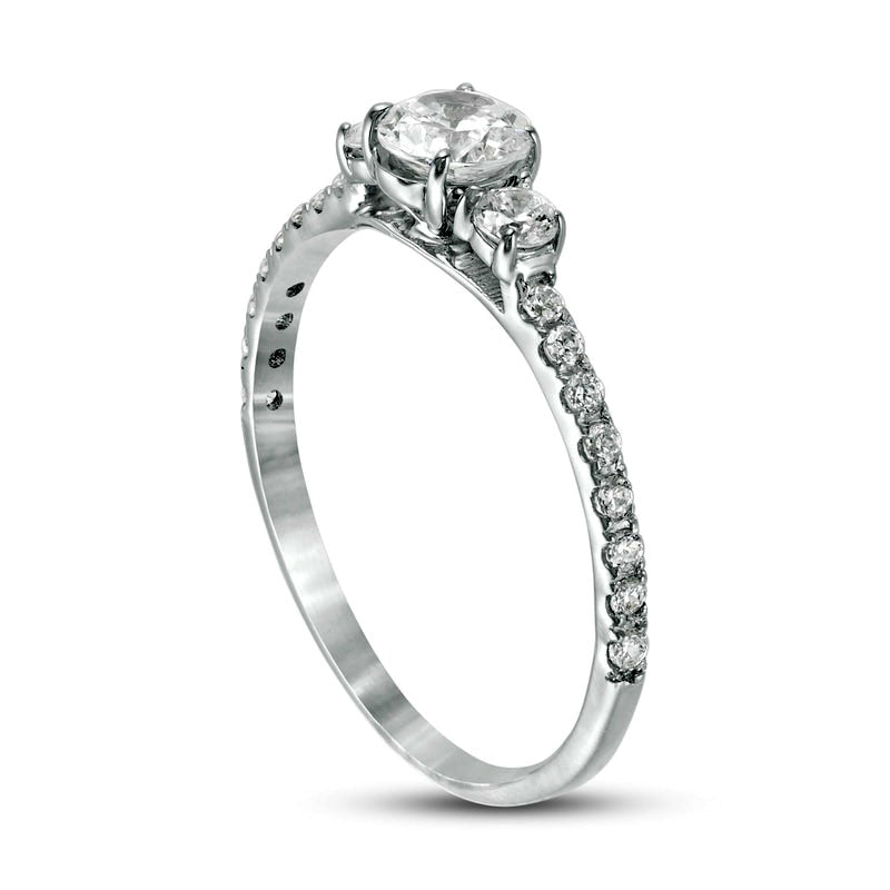 0.75 CT. T.W. Natural Diamond Three Stone Engagement Ring in Solid 14K White Gold