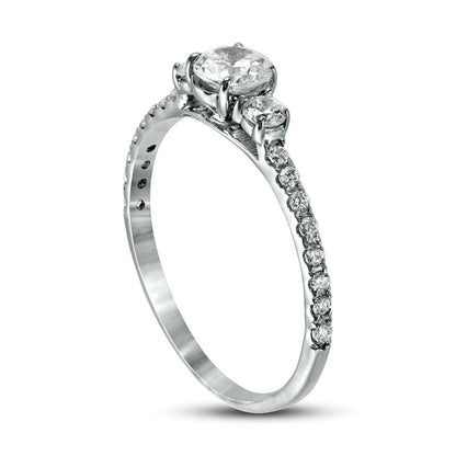 0.75 CT. T.W. Natural Diamond Three Stone Engagement Ring in Solid 14K White Gold